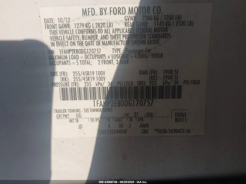 2013 FORD TAURUS SEL