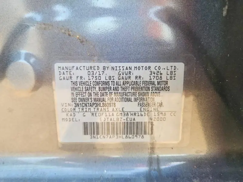 2017 NISSAN VERSA 1.6 SV  