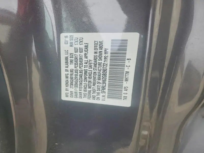 2016 HONDA ODYSSEY EXL  