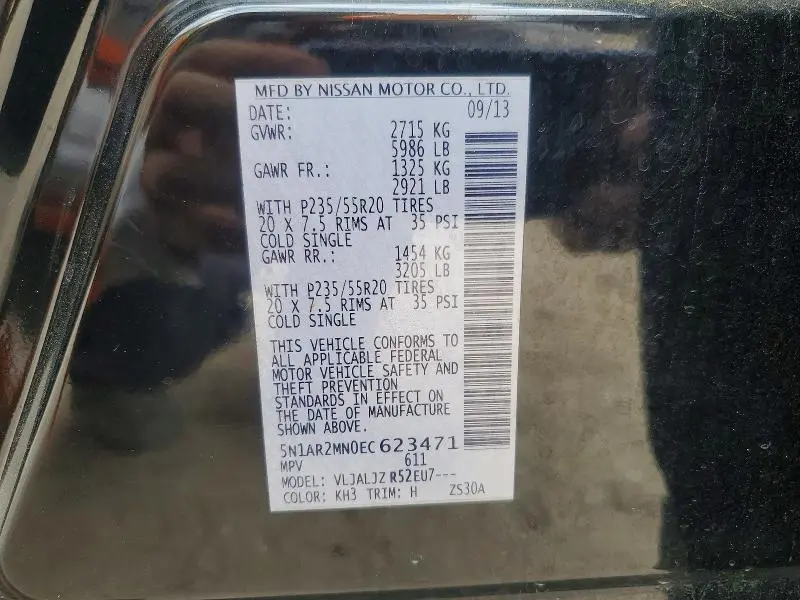 2014 NISSAN PATHFINDER PLATINUM  