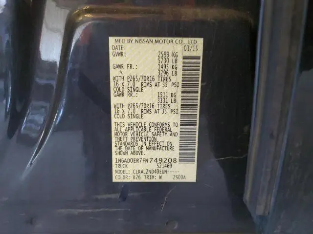 2015 NISSAN FRONTIER S  