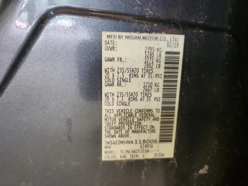 2019 NISSAN MURANO PLATINUM  