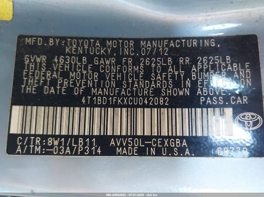 2012 TOYOTA CAMRY HYBRID XLE
