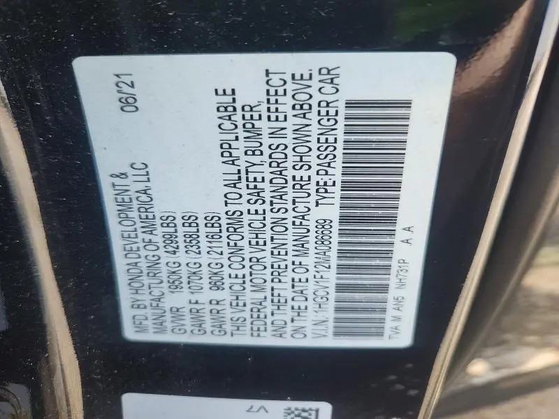 2021 HONDA ACCORD LX  