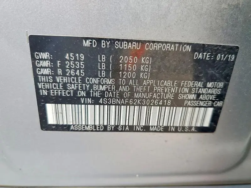 2019 SUBARU LEGACY   