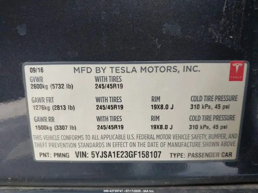 2016 TESLA MODEL S 60D/70D/75D/85D/90D
