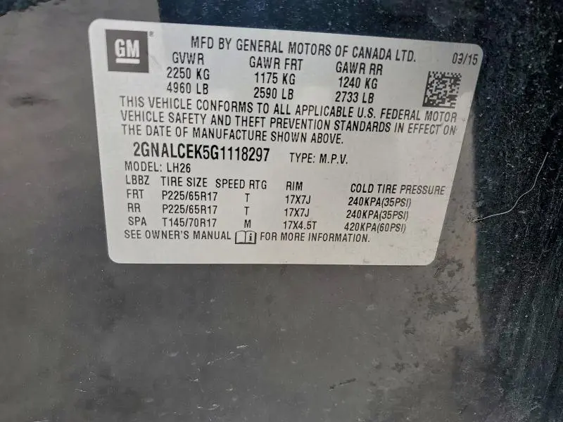 2016 CHEVROLET EQUINOX LT  