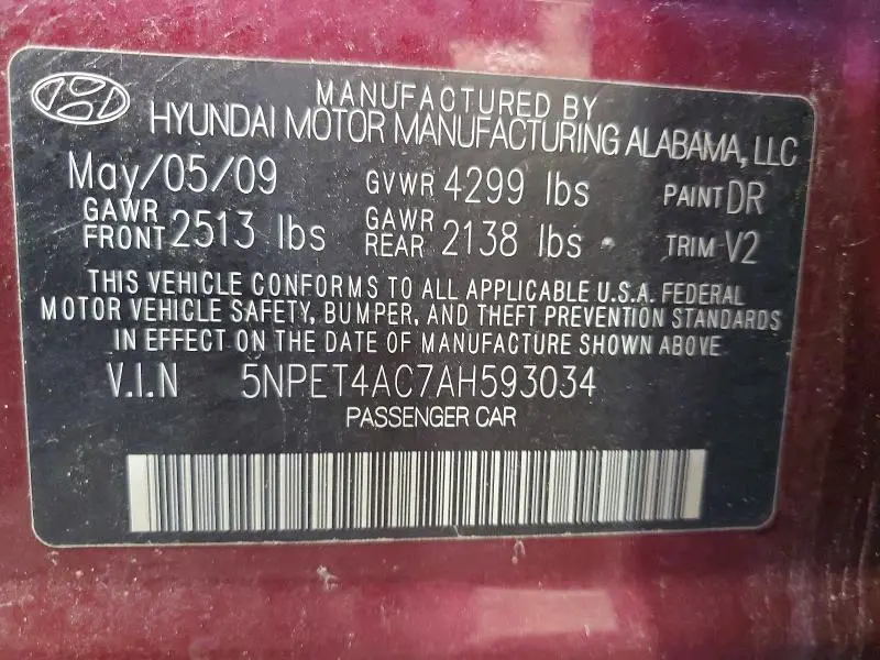 2010 HYUNDAI SONATA GLS  