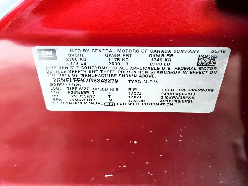 2016 CHEVROLET EQUINOX LT  