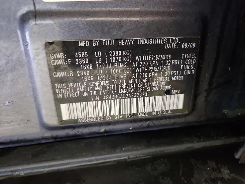 2010 SUBARU OUTBACK 2.5I  