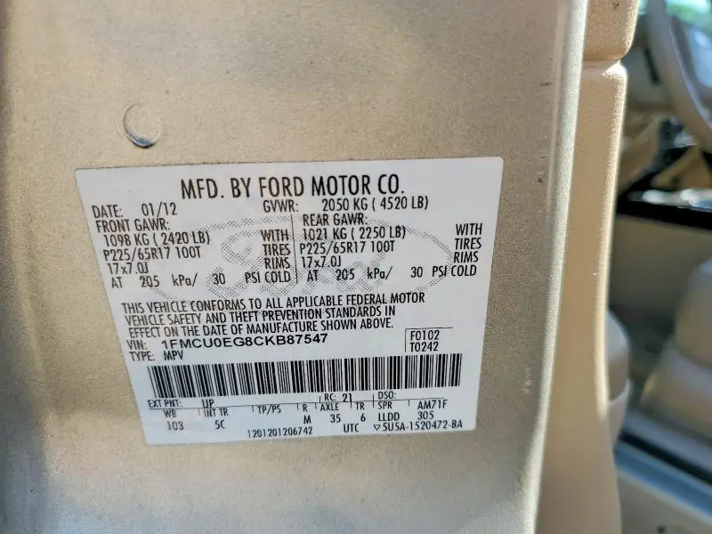 2012 FORD ESCAPE LIMITED  