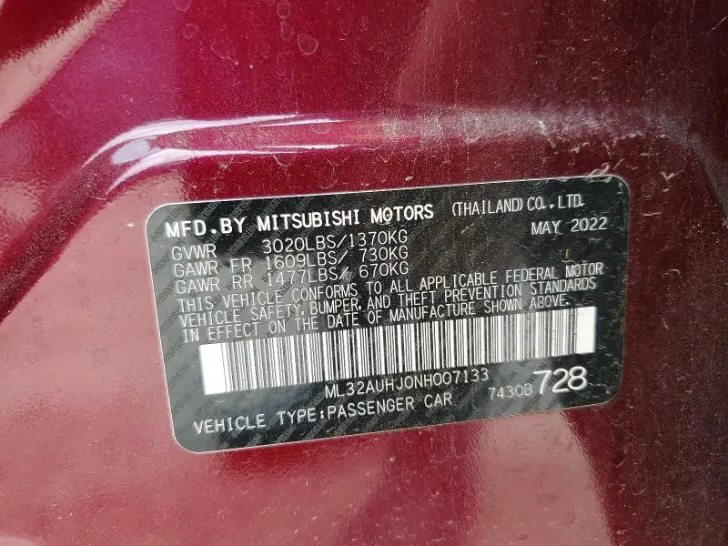 2022 MITSUBISHI MIRAGE   