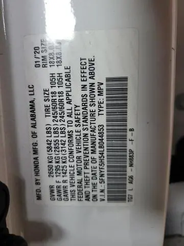 2020 HONDA PILOT EXL  