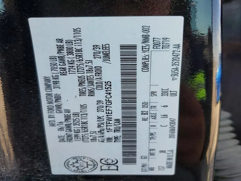 2016 FORD F150 SUPERCREW  