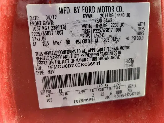 2012 FORD ESCAPE XLT  