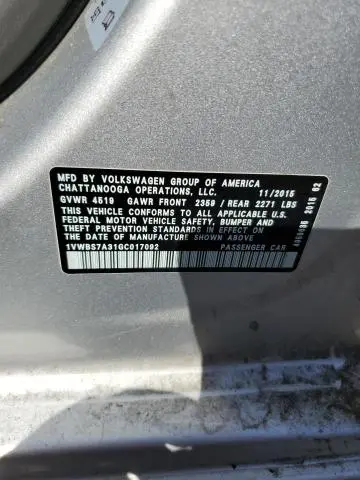 2016 VOLKSWAGEN PASSAT SE  