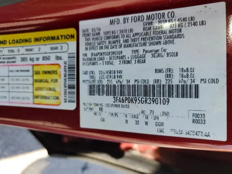 2016 FORD FUSION TITANIUM  