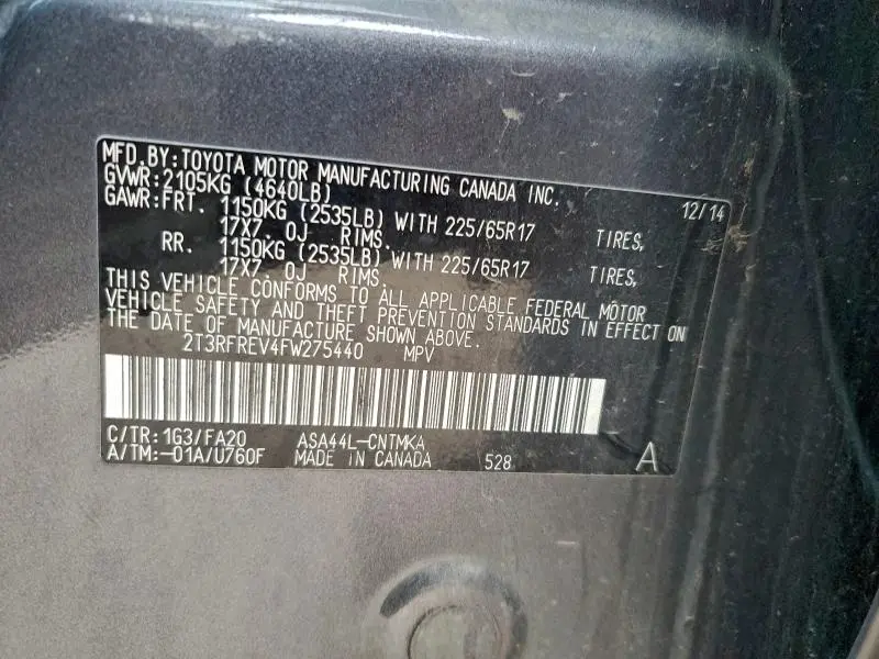 2015 TOYOTA RAV4 XLE  