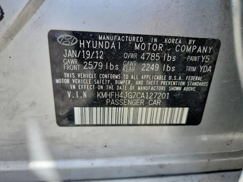 2012 HYUNDAI AZERA BASE  