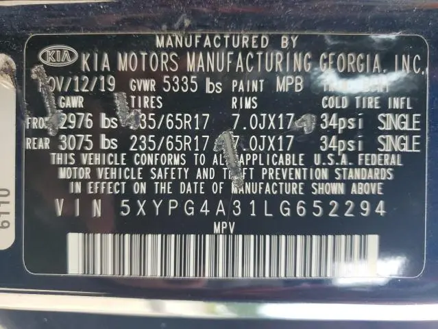 2020 KIA SORENTO L  