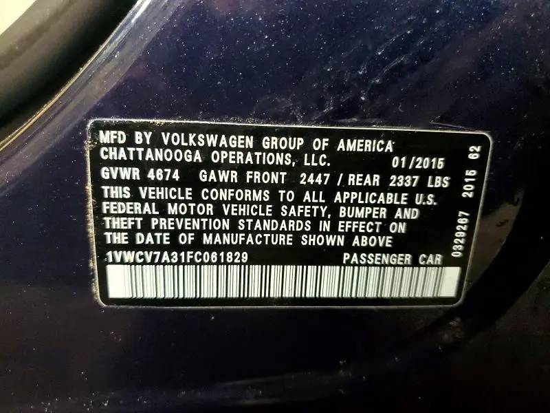2015 VOLKSWAGEN PASSAT SEL  