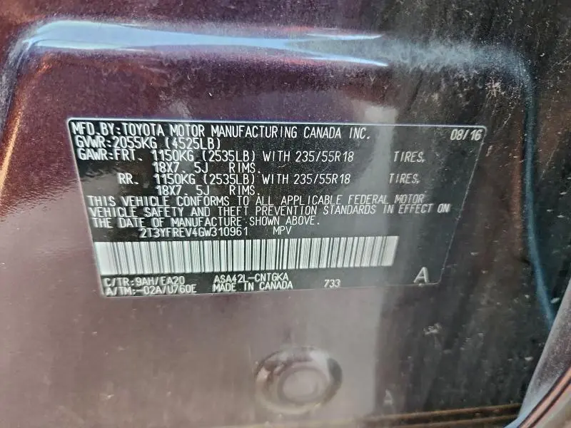 2016 TOYOTA RAV4 LIMITED  