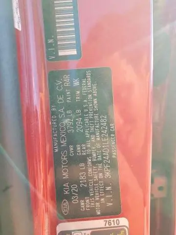 2020 KIA FORTE LXS  