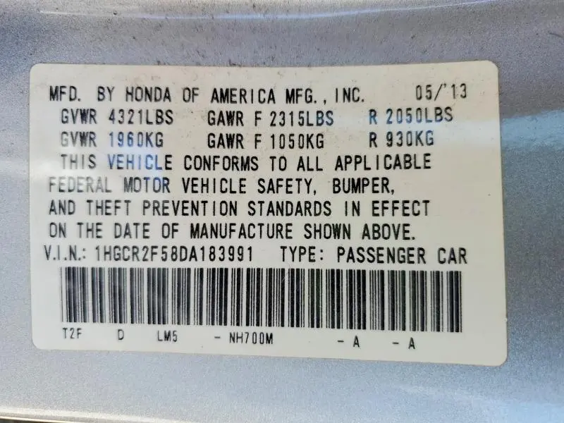 2013 HONDA ACCORD SPORT  