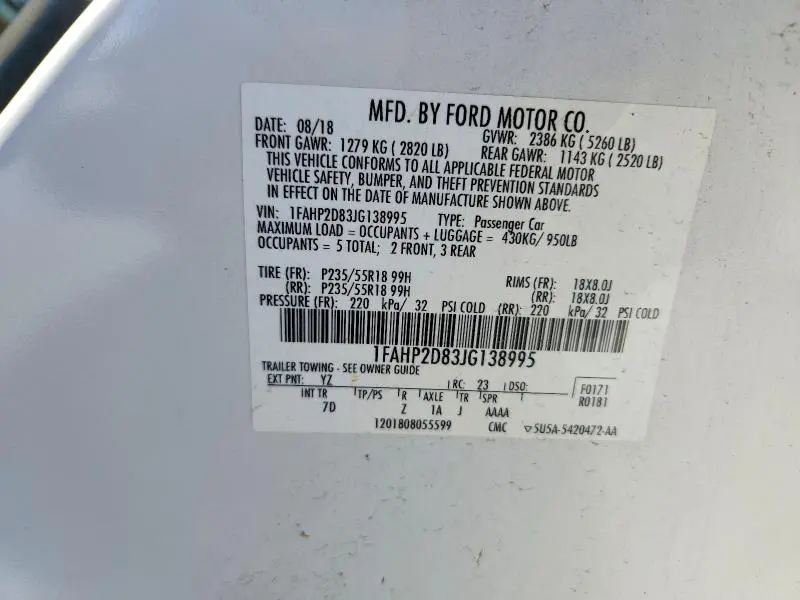 2018 FORD TAURUS SE  