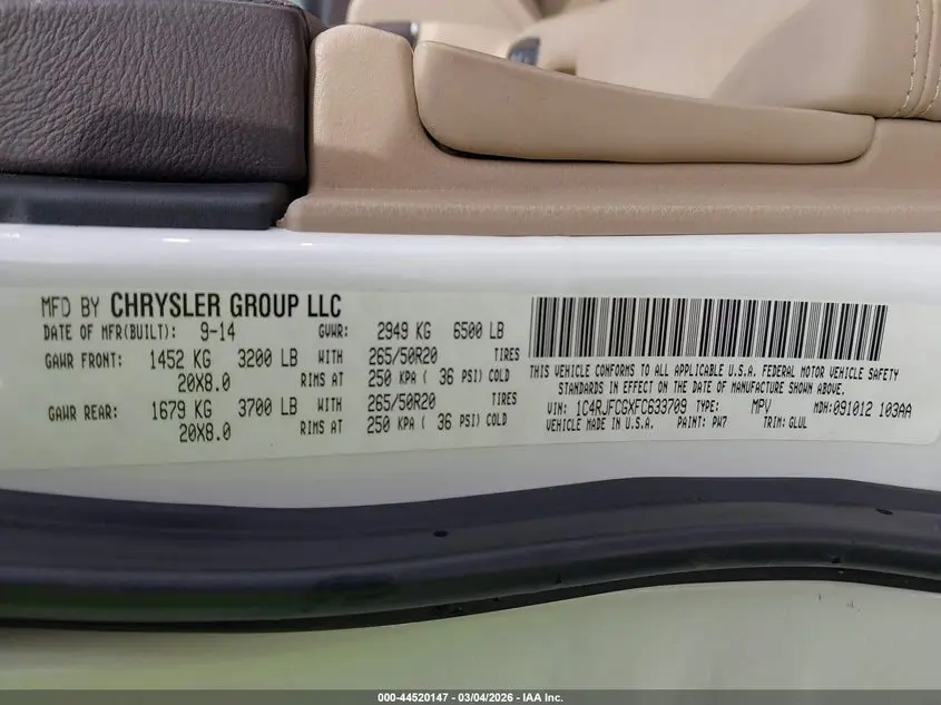 2015 JEEP GRAND CHEROKEE OVERLAND