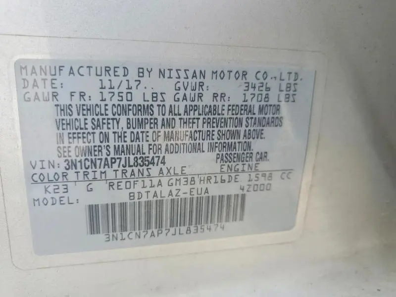 2018 NISSAN VERSA S PLUS  