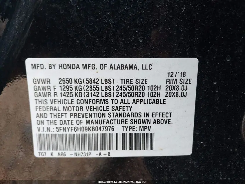 2019 HONDA PILOT ELITE