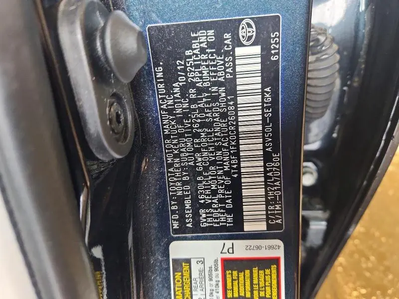 2012 TOYOTA CAMRY BASE  