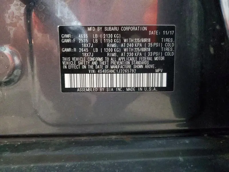 2018 SUBARU OUTBACK 2.5I LIMITED  