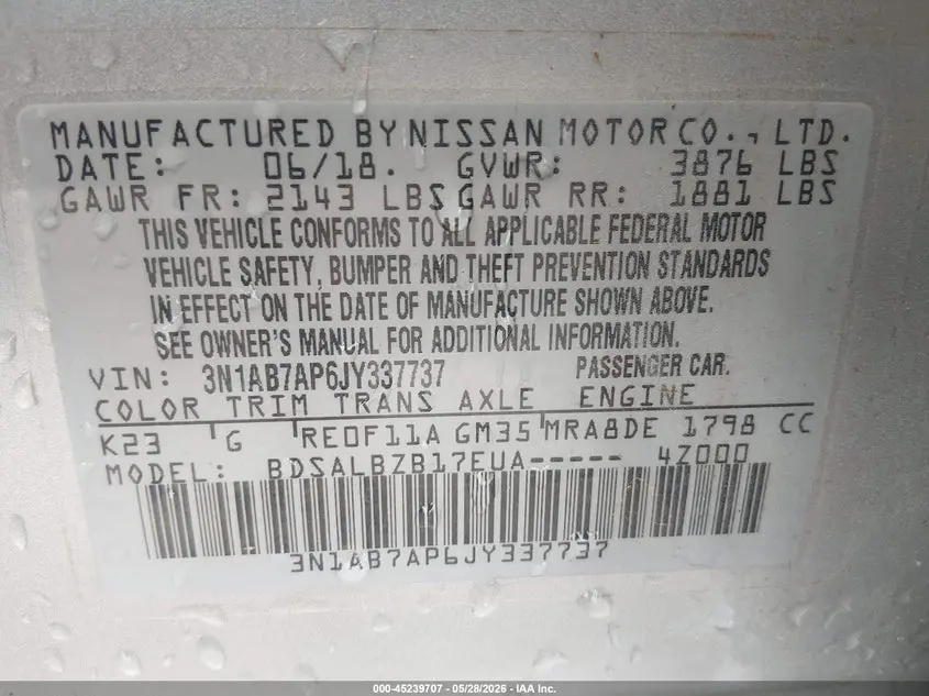 2018 NISSAN SENTRA S