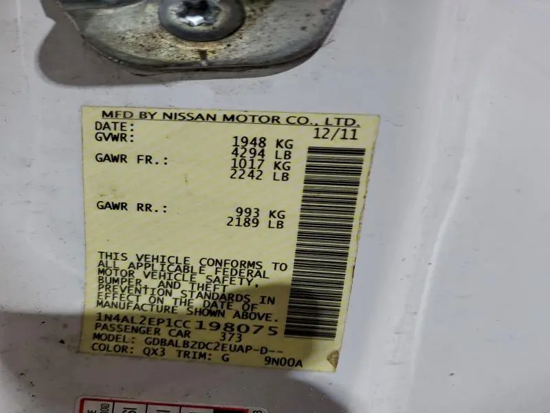 2012 NISSAN ALTIMA S  