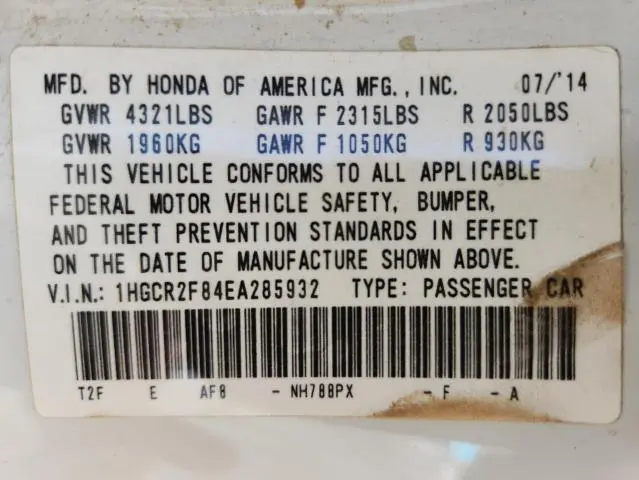 2014 HONDA ACCORD EXL  