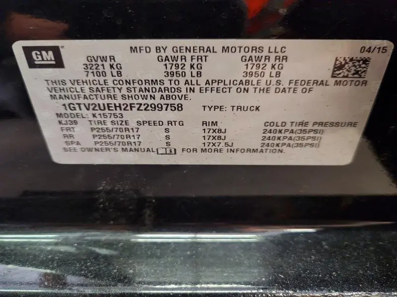 2015 GMC SIERRA K1500 SLE  