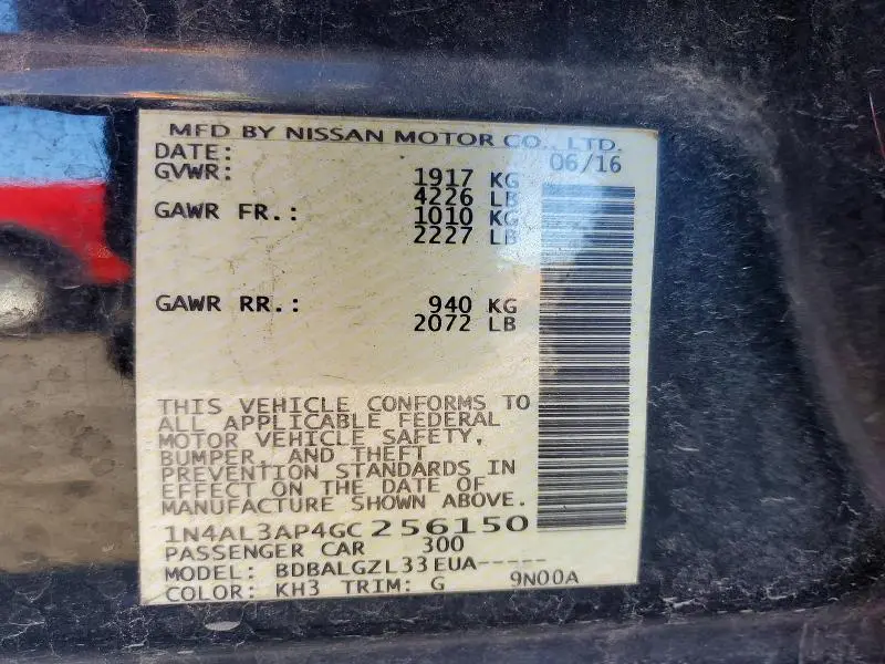 2016 NISSAN ALTIMA 2.5 S  