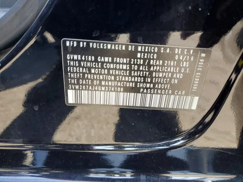 2016 VOLKSWAGEN JETTA S  