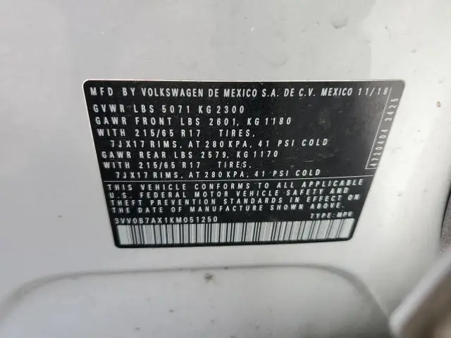 2019 VOLKSWAGEN TIGUAN S  