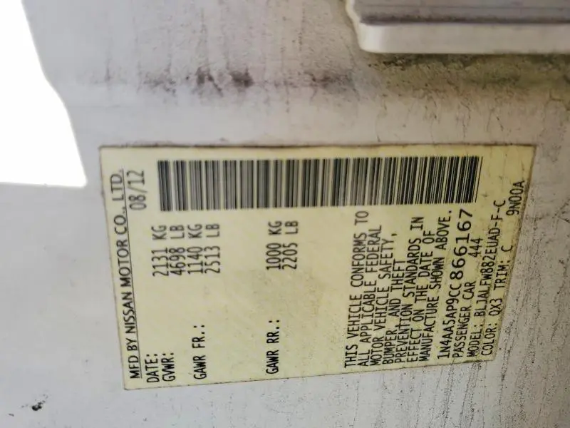 2012 NISSAN MAXIMA S  