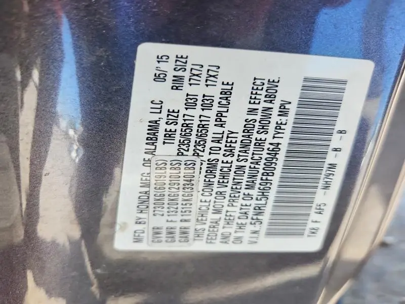 2015 HONDA ODYSSEY EXL  