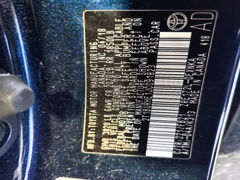 2018 TOYOTA COROLLA L  