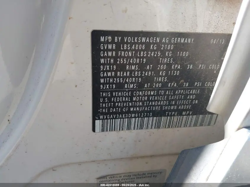2013 VOLKSWAGEN TIGUAN SEL