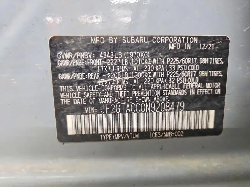 2022 SUBARU CROSSTREK PREMIUM  