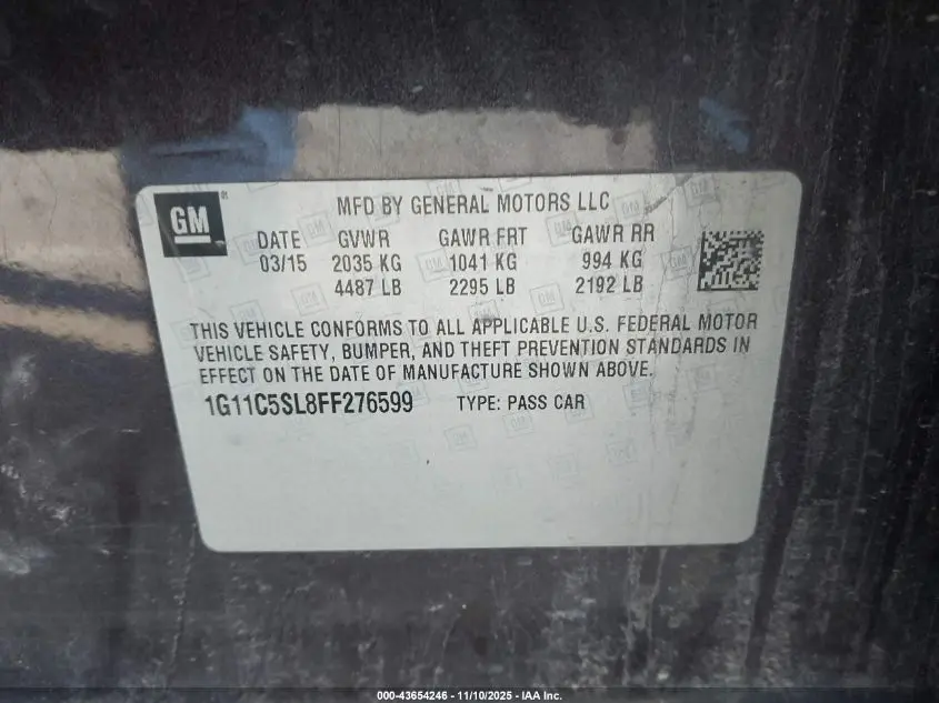 2015 CHEVROLET MALIBU 1LT