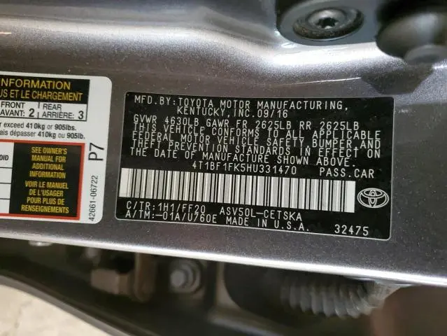 2017 TOYOTA CAMRY LE  