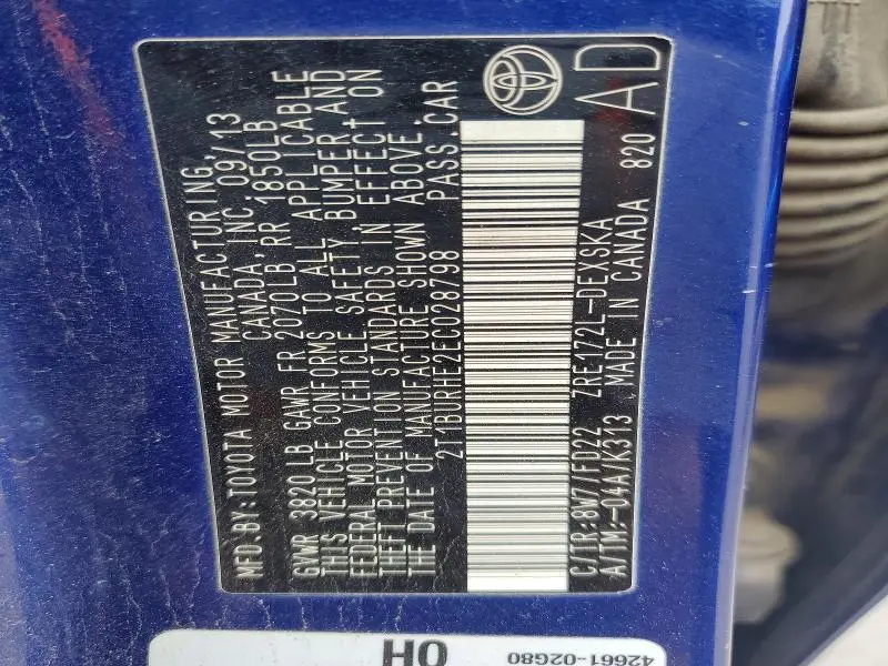 2014 TOYOTA COROLLA S PLUS  