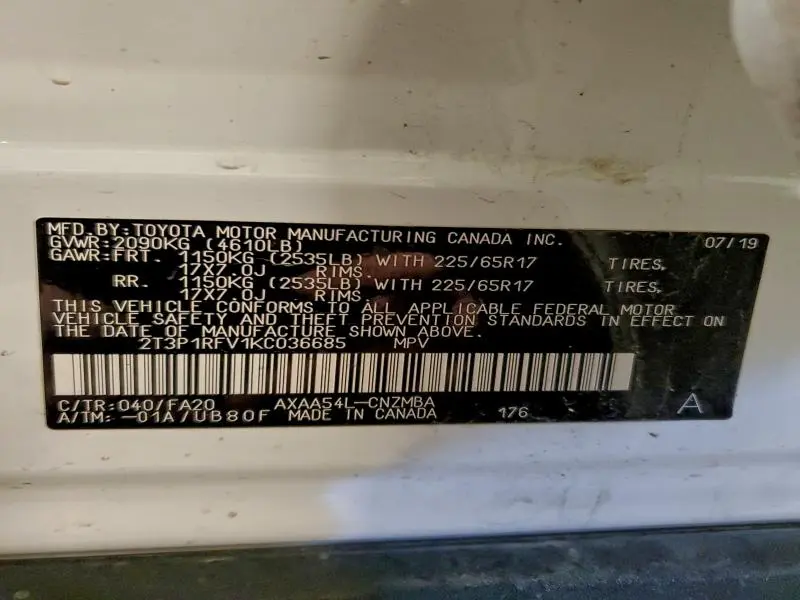 2019 TOYOTA RAV4 XLE  